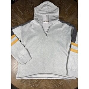 Hem and Thread Gray V-Neck Hoodie Colorblock Varsity Stripe Pullover Medium
